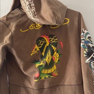 Ed Hardy vintage Brown vulture dragon Crop Graphic Hoodie rate